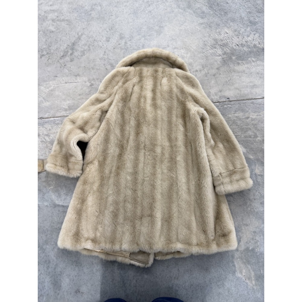 Vintage union made Faux Fur Mink Coat Belted Collar Double Breasted Cream - Picture 10 of 10